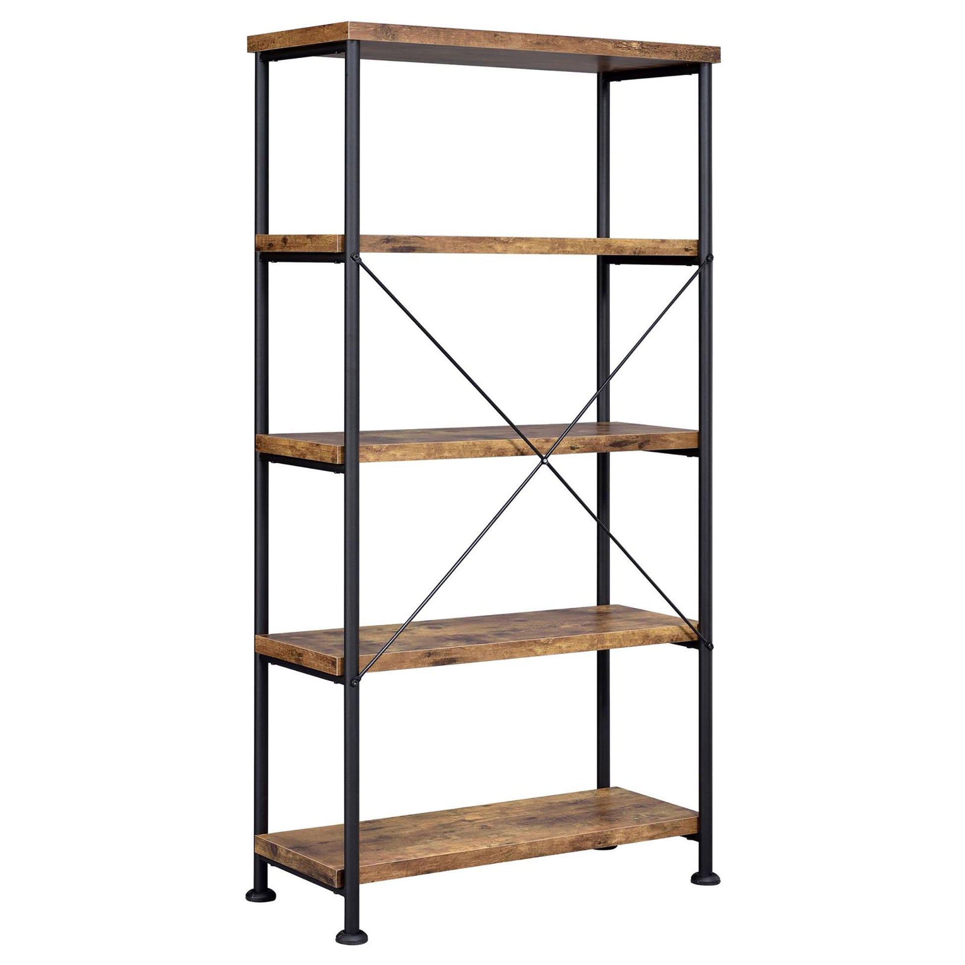 Antique Nutmeg And Black 4 Shelf Bookcase 4 Brown Brown Standard Vertical Office Open Back Wood Farmhouse,Rustic Wood