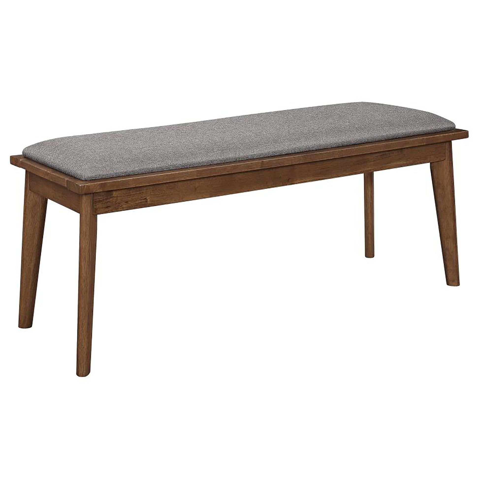 Grey And Natural Walnut Upholstered Dining Bench Solid Brown Light Brown Dining Room Foam Spot Clean Rectangular Mid Century Modern Rubberwood Foam Fabric