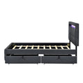 Twin Size Upholstered Platform Bed With Led Frame And 2 Drawers, Linen Fabric, Gray Gray Linen