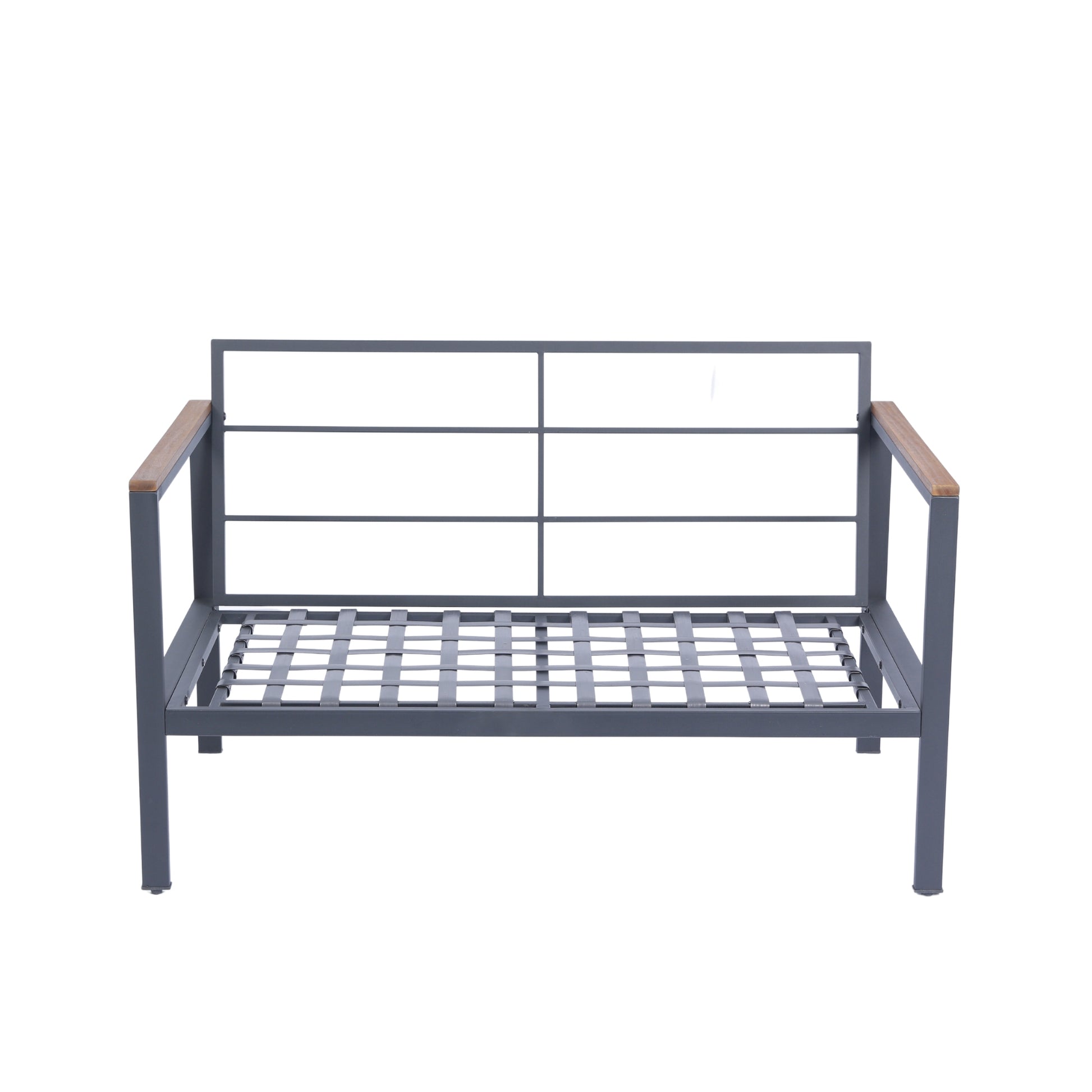 4 Piece Outdoor Sofa Set With Acacia Wood Top, Padded Patio Conversation Table Chair Set W Coffee Table For Garden, Backyard, Poolside Dark Grey Cushion Yes Complete Patio Set Dark Grey Rust Resistant Frame Mildew Resistant Cushion Garden & Outdoor