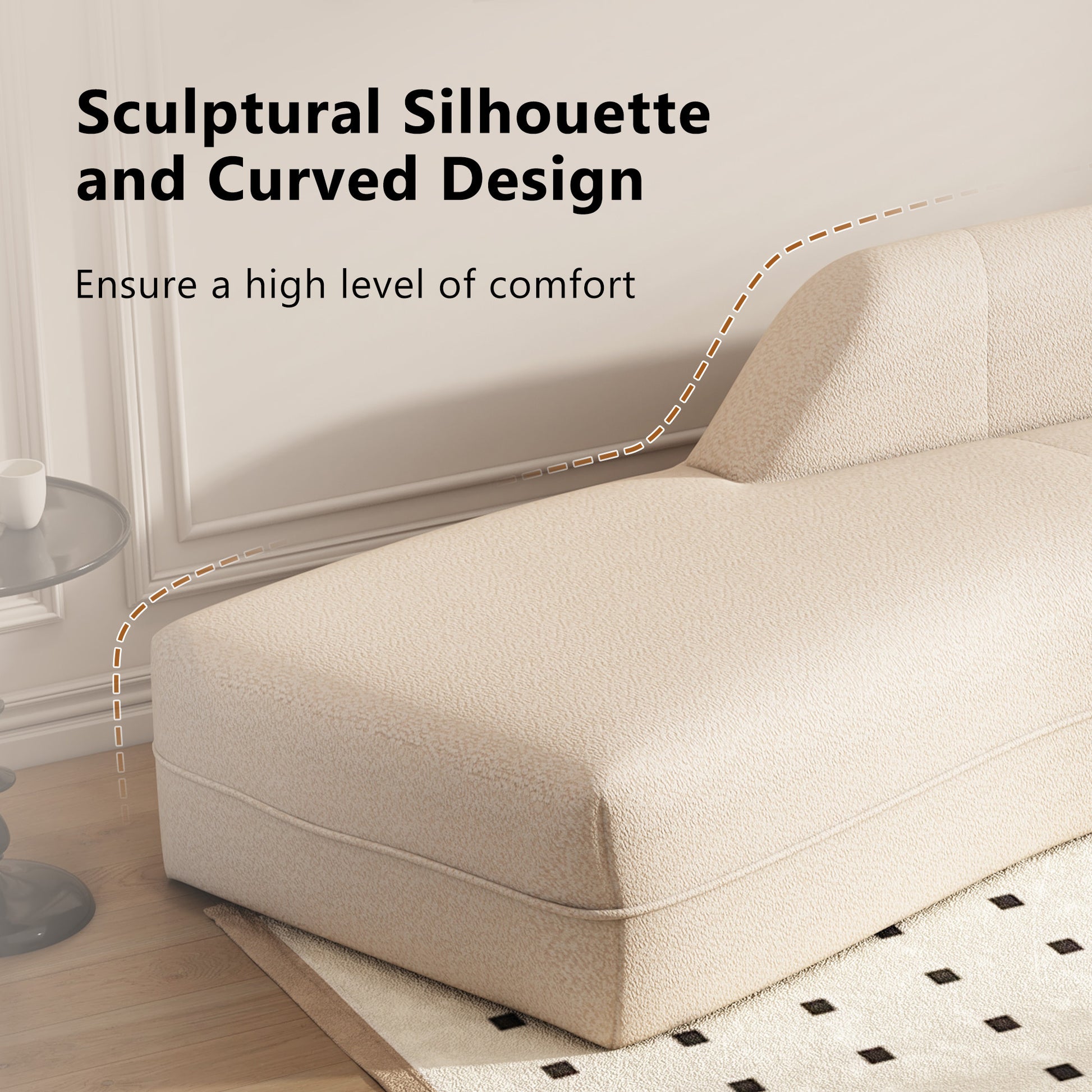 109.4" Curved Chaise Lounge Modern Indoor Sofa Couch For Living Room, Beige Old Sku:Wf313109Aaa Beige Boucle