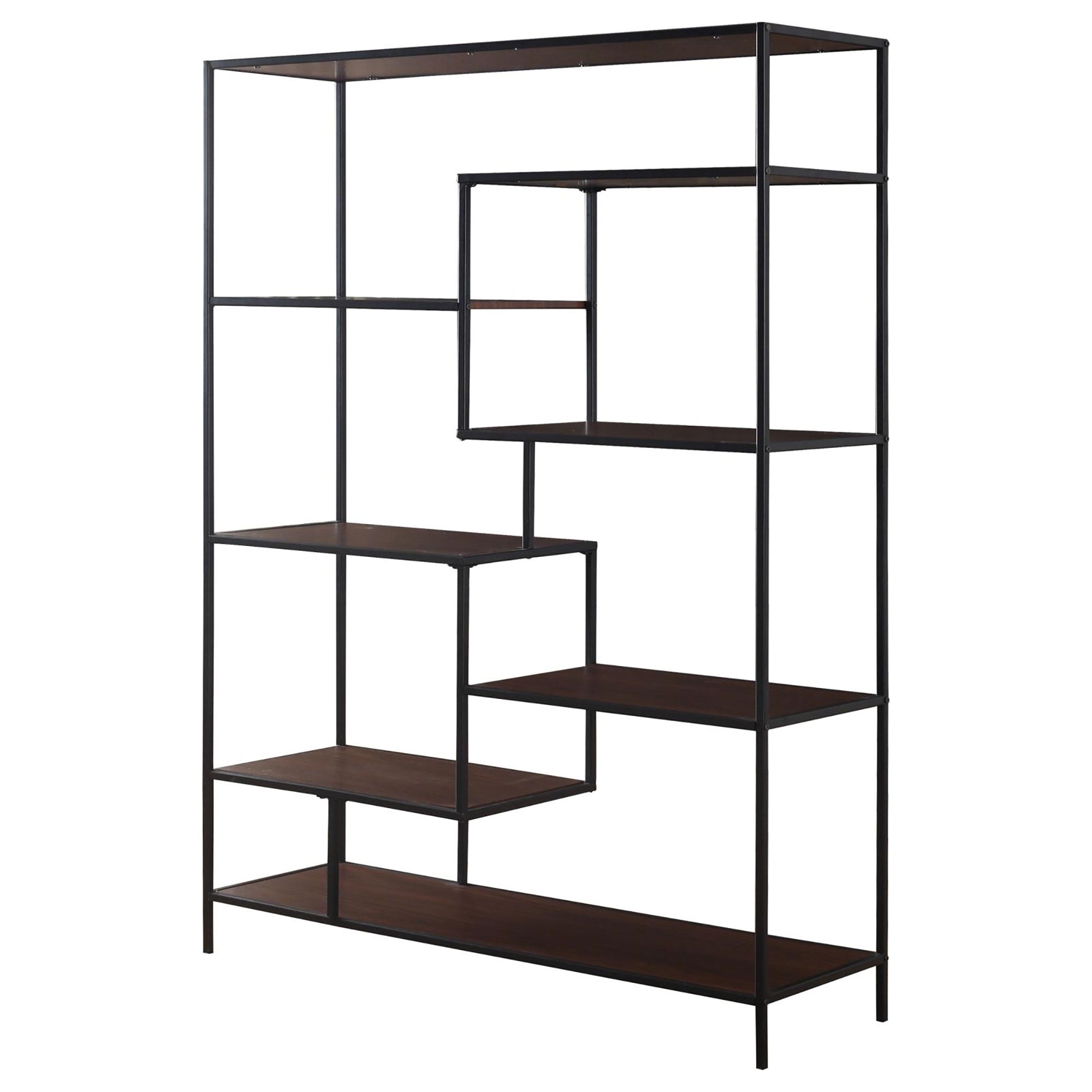 Walnut and Black Staggered Tier Bookcase