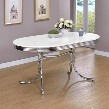 White And Chrome Oval Dining Table White Dining Room Contemporary,Modern Oval Glossy Kitchen & Dining Tables Wood