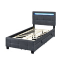 Twin Size Upholstered Platform Bed With Led Frame And 2 Drawers, Linen Fabric, Gray Gray Linen