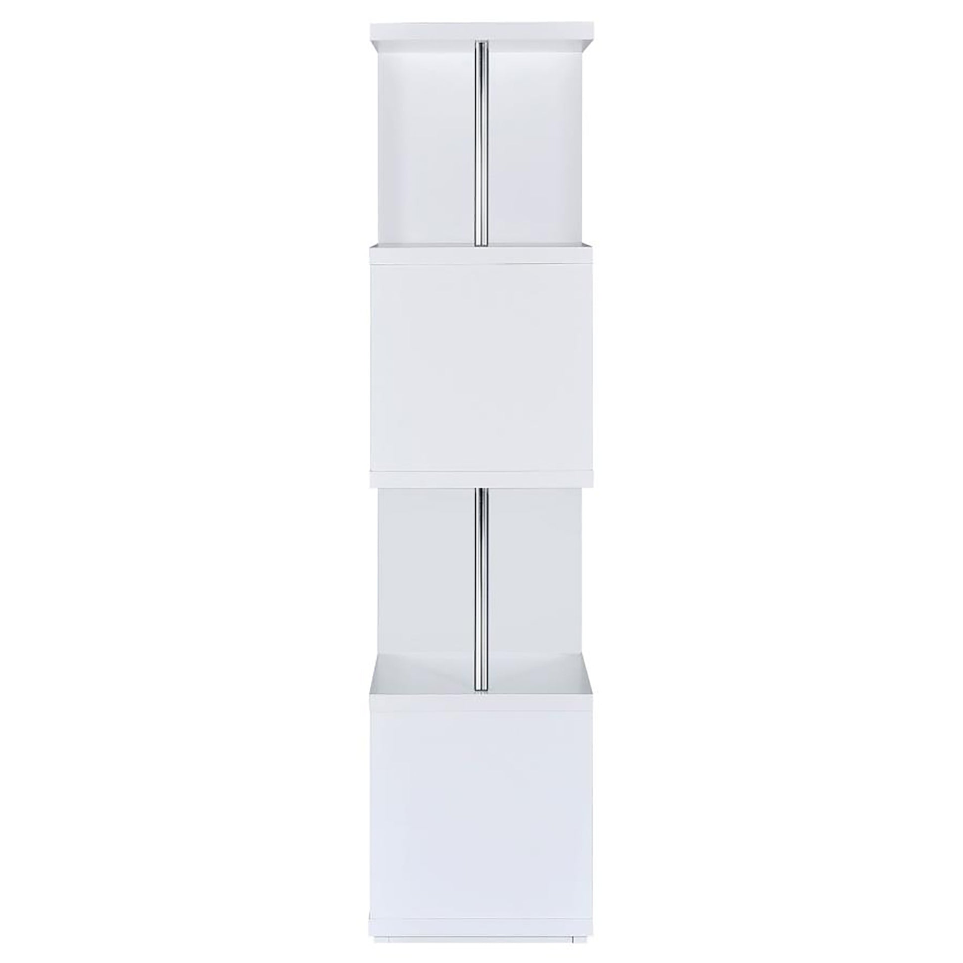 White And Chrome 4 Tier Bookcase 4 White White Geometric Vertical Office Open Back Wood Contemporary,Modern Wood Metal