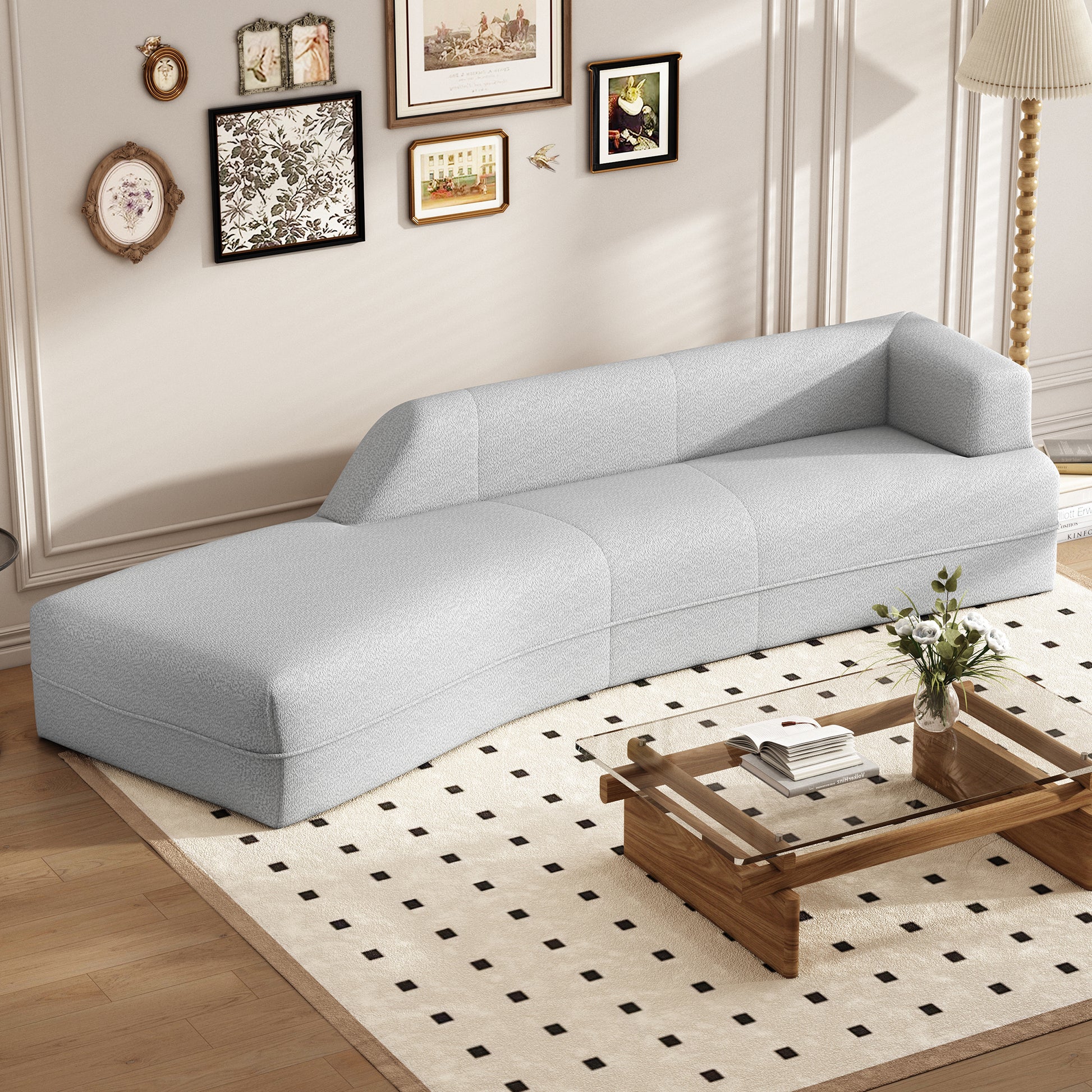 109.4" Curved Chaise Lounge Modern Indoor Sofa Couch For Living Room, Grey Grey Boucle