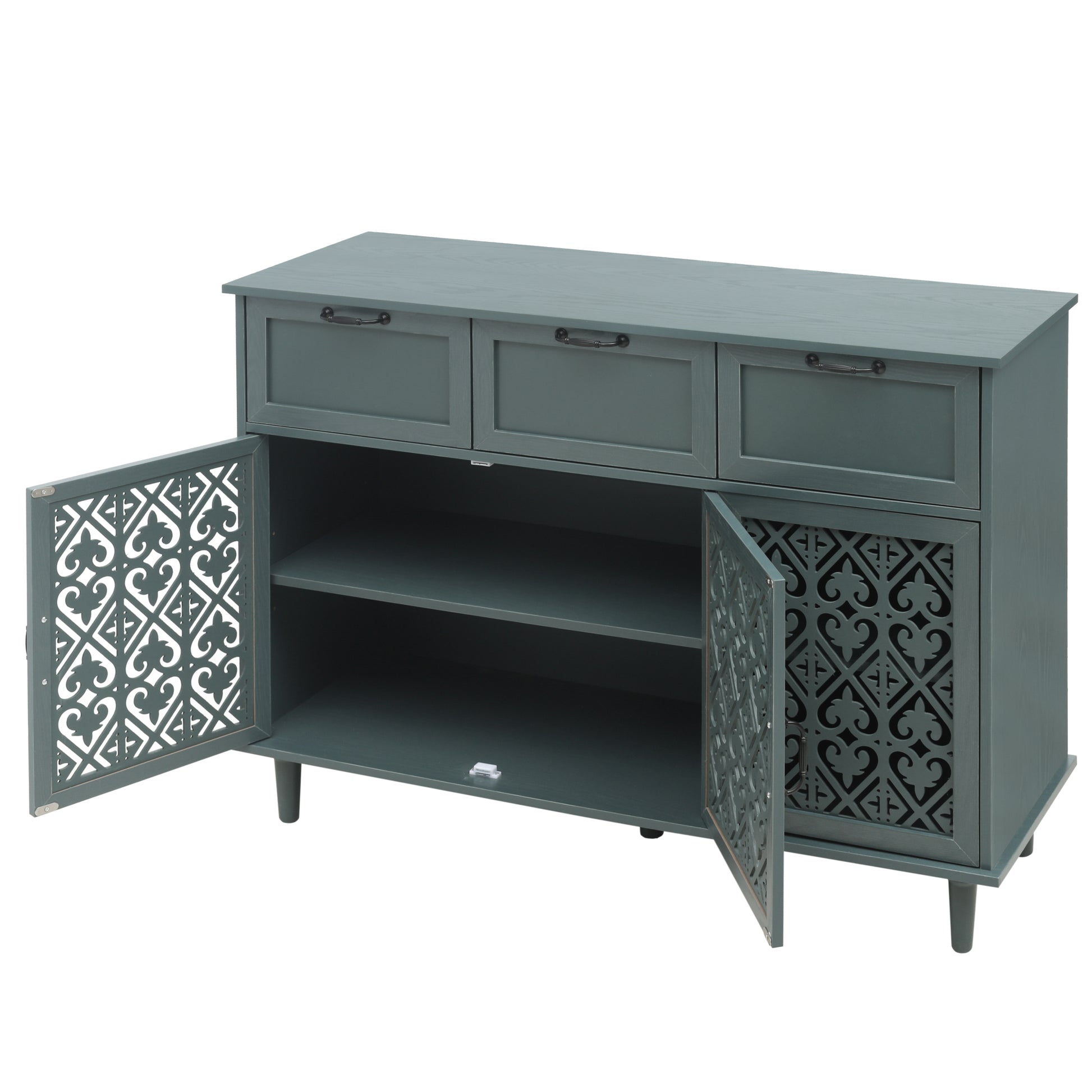 3 Door 3 Drawer Cabinet, American Furniture, Suitable For Bedroom, Living Room, Study Dark Green Particle Board