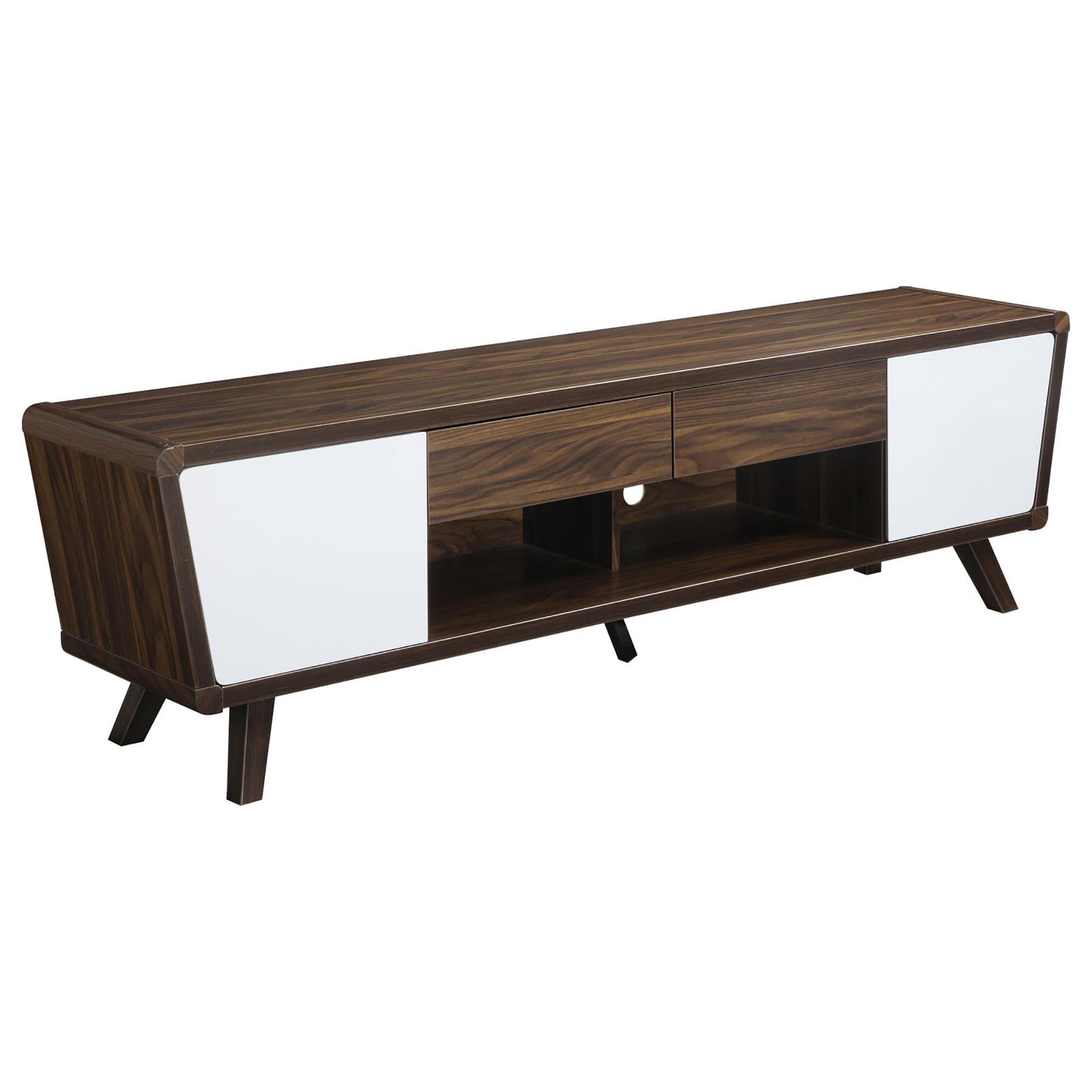 Dark Walnut And Glossy White 2 Door Tv Console Walnut Brown 70 79 Inches Mid Century Modern Wood