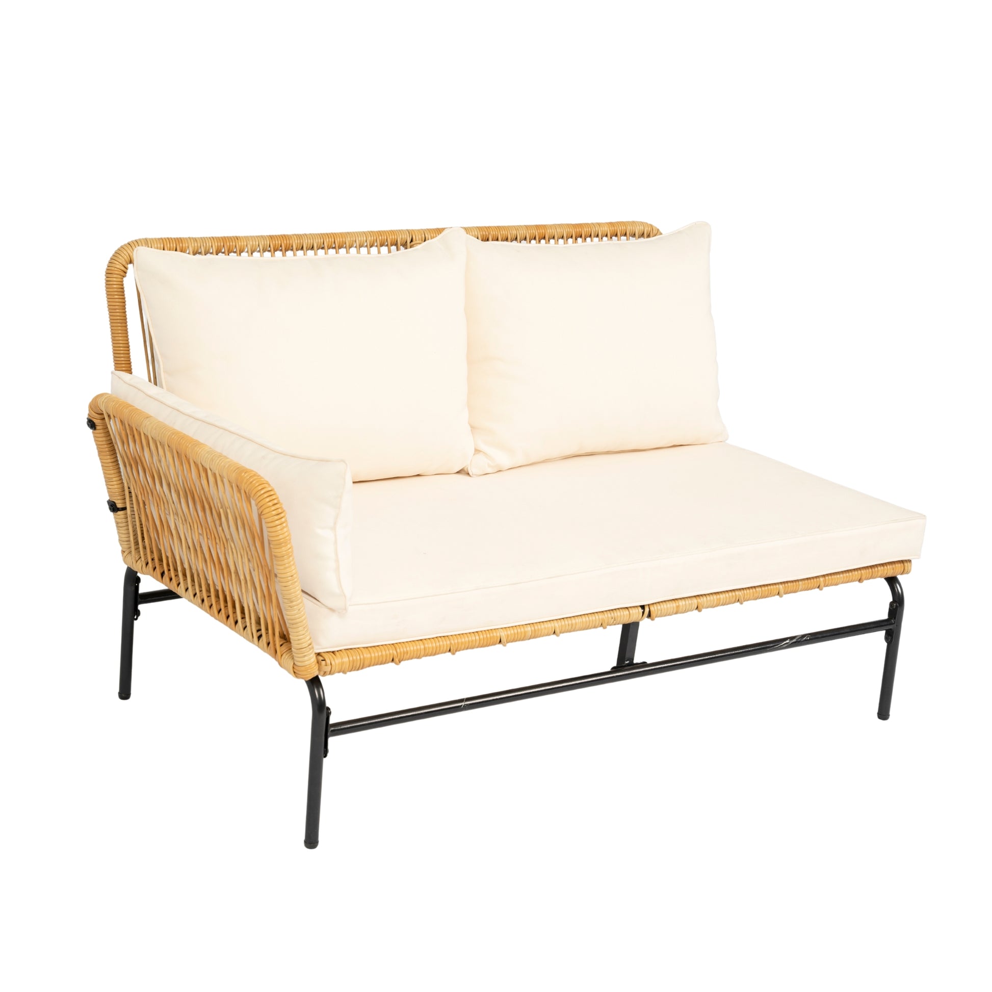 3 Pieces Outdoor Patio Wicker Furniture Sets Table And Chairs With 3.15 Inches Thick Cushion Outdoor Sofa Set Natural Yellow Wicker Creme Cushion Yes Complete Patio Set Light Yellow Rust Resistant Frame Mildew Resistant Cushion Garden & Outdoor Modern