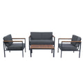 4 Piece Outdoor Sofa Set With Acacia Wood Top, Padded Patio Conversation Table Chair Set W Coffee Table For Garden, Backyard, Poolside Dark Grey Cushion Yes Complete Patio Set Dark Grey Rust Resistant Frame Mildew Resistant Cushion Garden & Outdoor