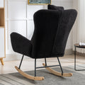 35.5 Inch Rocking Chair With Pocket, Soft Teddy Fabric Rocking Chair For Nursery, Comfy Wingback Glider Rocker With Safe Solid Wood Base For Living Room Bedroom Balcony Black Black Casual Foam Teddy