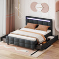 Queen Size Upholstered Platform Bed With Led Frame And 4 Drawers, Linen Fabric, Gray Gray Linen
