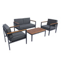4 Piece Outdoor Sofa Set With Acacia Wood Top, Padded Patio Conversation Table Chair Set W Coffee Table For Garden, Backyard, Poolside Dark Grey Cushion Yes Complete Patio Set Dark Grey Rust Resistant Frame Mildew Resistant Cushion Garden & Outdoor