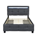 Full Size Upholstered Platform Bed With Led Frame And 4 Drawers, Linen Fabric, Gray Gray Linen