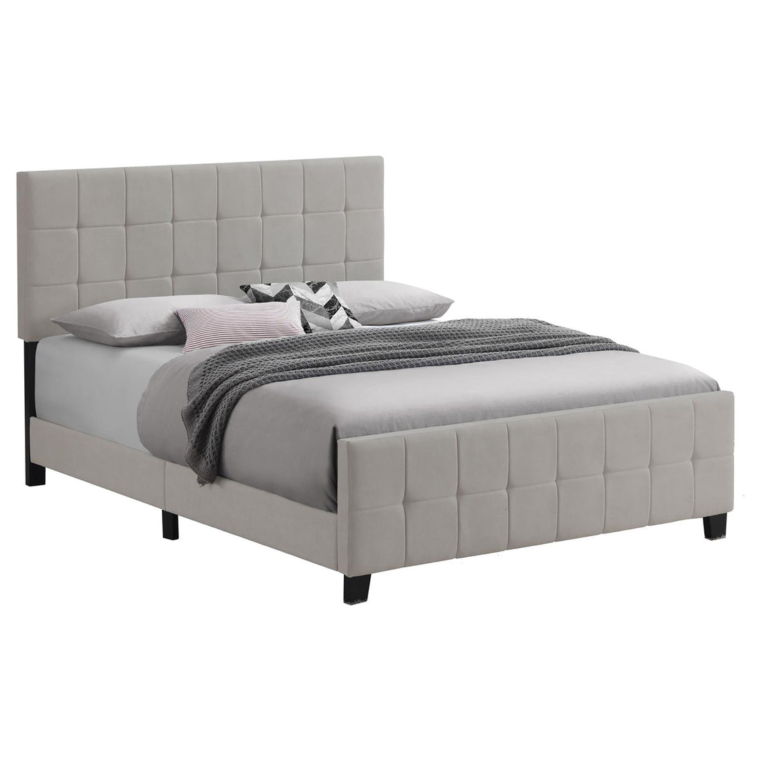 Grey Tufted Upholstered Queen Panel Bed box spring