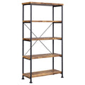 Antique Nutmeg And Black 4 Shelf Bookcase 4 Brown Brown Standard Vertical Office Open Back Wood Farmhouse,Rustic Wood