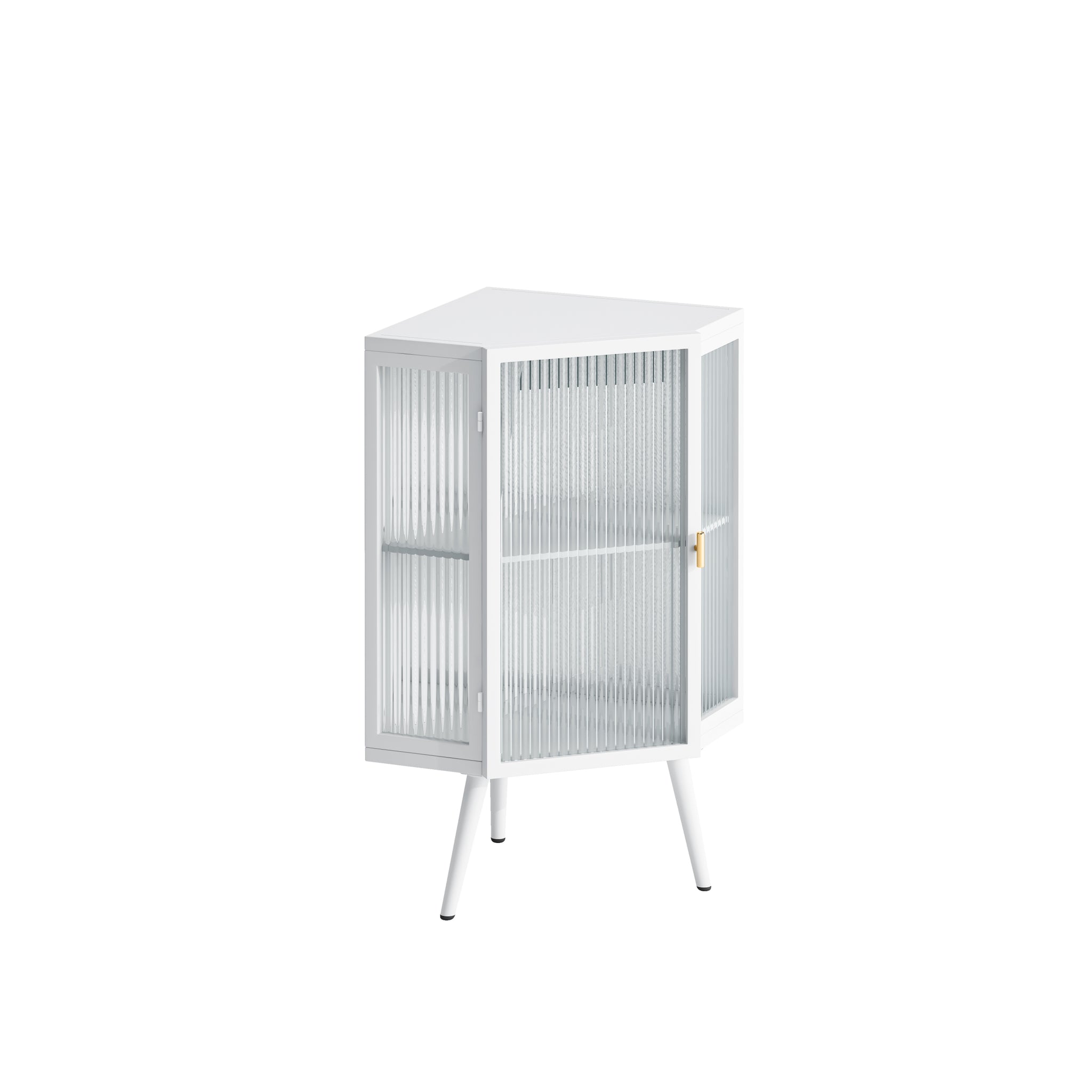 22.25 " Floor Coner Cabinet with Tempered Glass Door & white-1-bathroom-glass+metal
