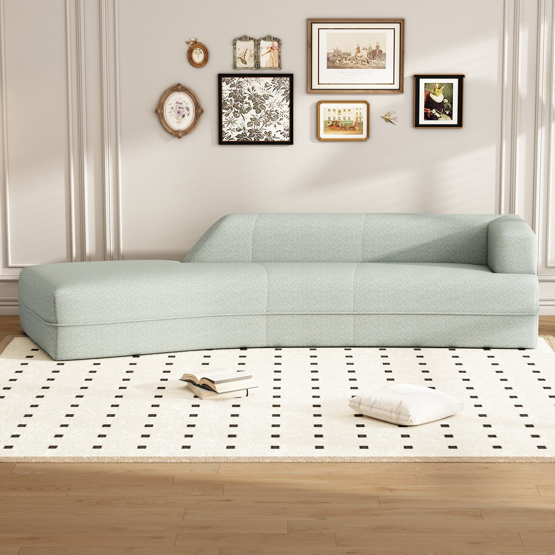 109.4" Curved Chaise Lounge Modern Indoor Sofa Couch For Living Room, Green Old Sku:Wf313109Aaf Green Boucle