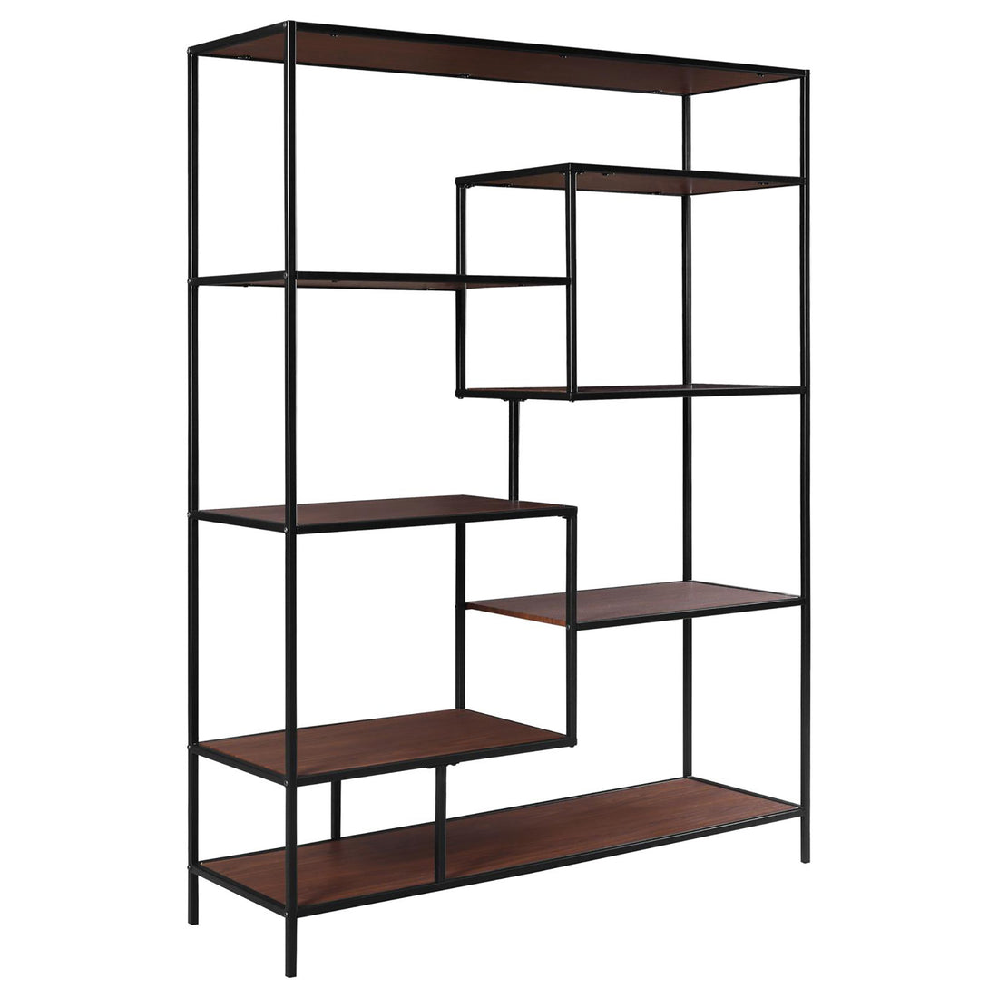 Walnut and Black Staggered Tier Bookcase