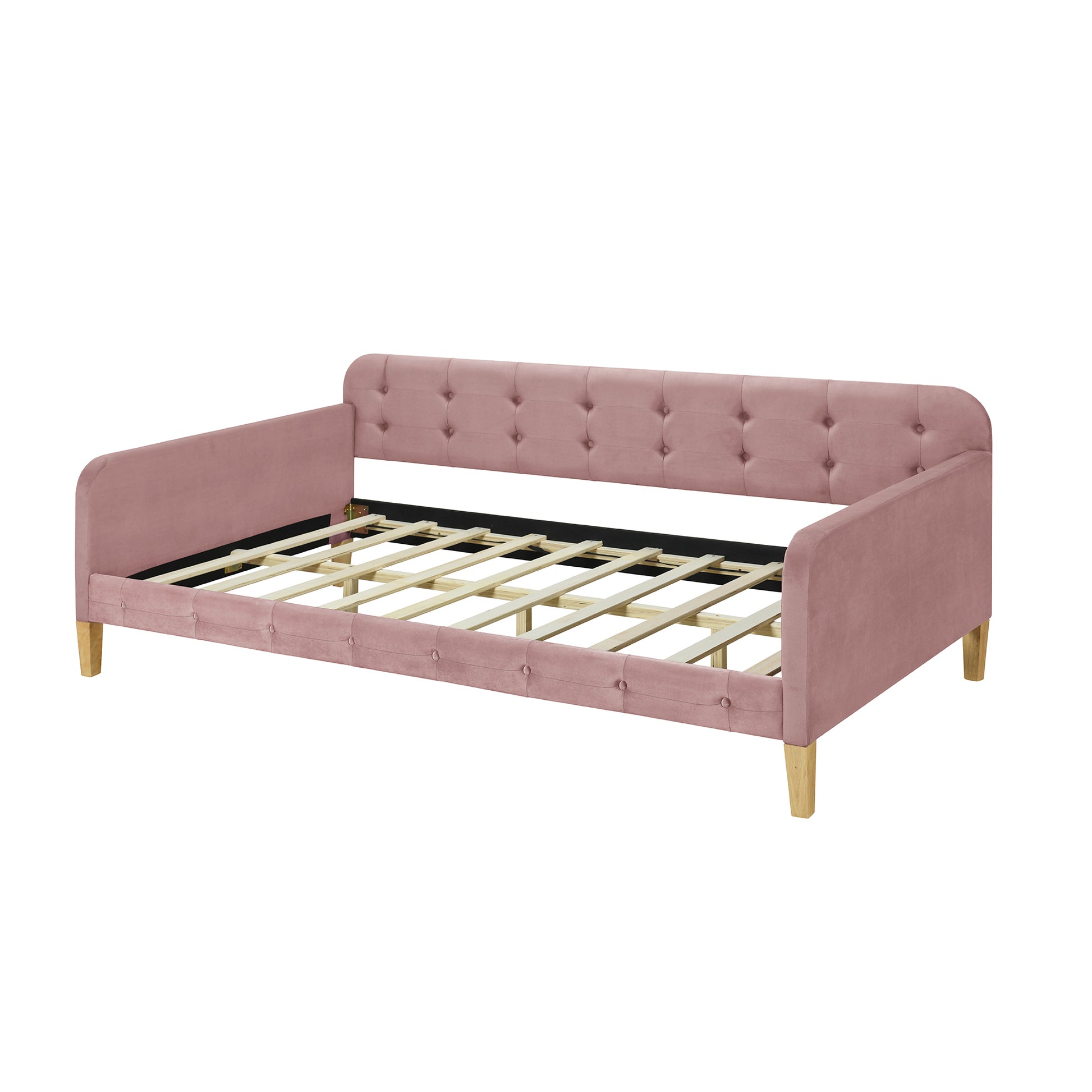 Twin Size Upholstered Daybed With 4 Support Legs, Pink Twin Pink Upholstered