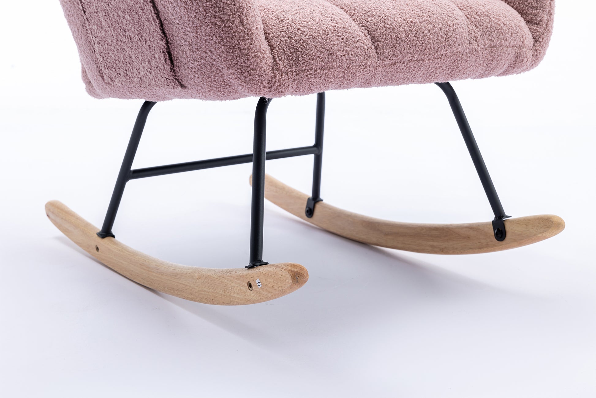 Rocking Chair With Pocket, Soft Teddy Fabric Rocking Chair For Nursery, Comfy Wingback Glider Rocker With Safe Solid Wood Base For Living Room Bedroom Balcony Pink Pink Casual Foam Teddy