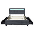 Queen Size Upholstered Platform Bed With Led Frame And 4 Drawers, Linen Fabric, Gray Gray Linen