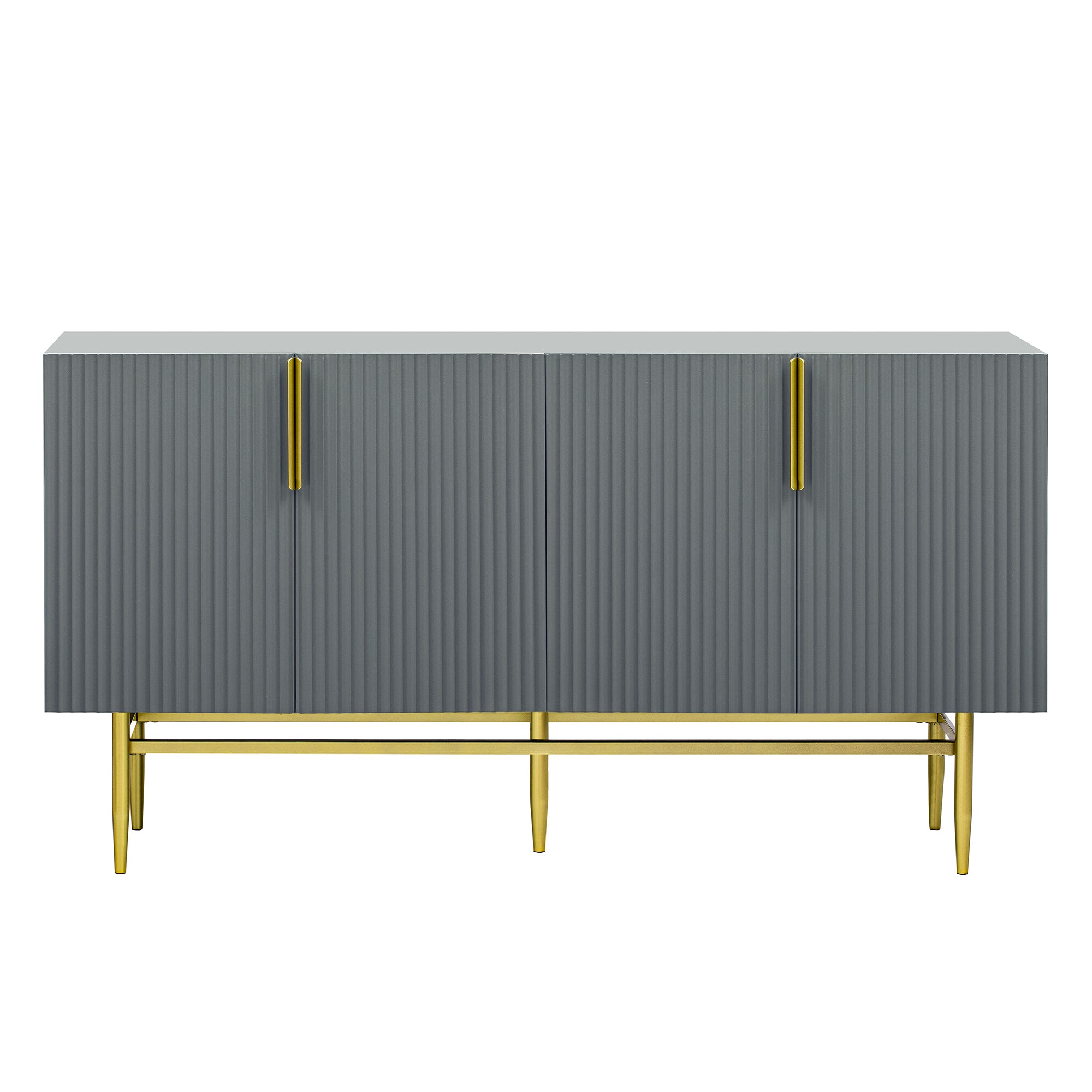 Modern Elegant 4 Door Sideboard Gold Metal Handle Buffet Cabinet For Dining Room, Living Room, Bedroom, Hallway Gray Gray Particle Board