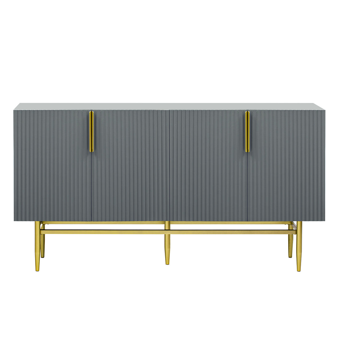 Modern Elegant 4 Door Sideboard Gold Metal Handle Buffet Cabinet For Dining Room, Living Room, Bedroom, Hallway Gray Gray Particle Board