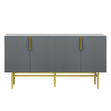 Modern Elegant 4 Door Sideboard Gold Metal Handle Buffet Cabinet For Dining Room, Living Room, Bedroom, Hallway Gray Gray Particle Board