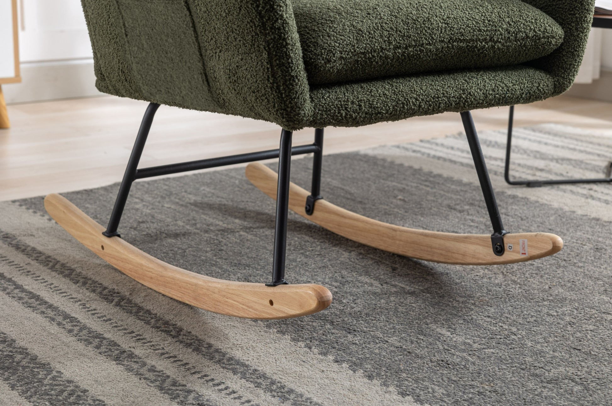 35.5 Inch Rocking Chair With Pocket, Soft Teddy Fabric Rocking Chair For Nursery, Comfy Wingback Glider Rocker With Safe Solid Wood Base For Living Room Bedroom Balcony Dark Green Dark Green Casual Foam Teddy