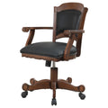 Black And Upholstered Game Chair With Casters Solid Black Brown Dining Room Foam Spot Clean Traditional Arm Chair Open Back Foam Casters Faux Leather