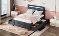 Full Size Upholstered Platform Bed With Led Frame And 4 Drawers, Linen Fabric, Gray Gray Linen