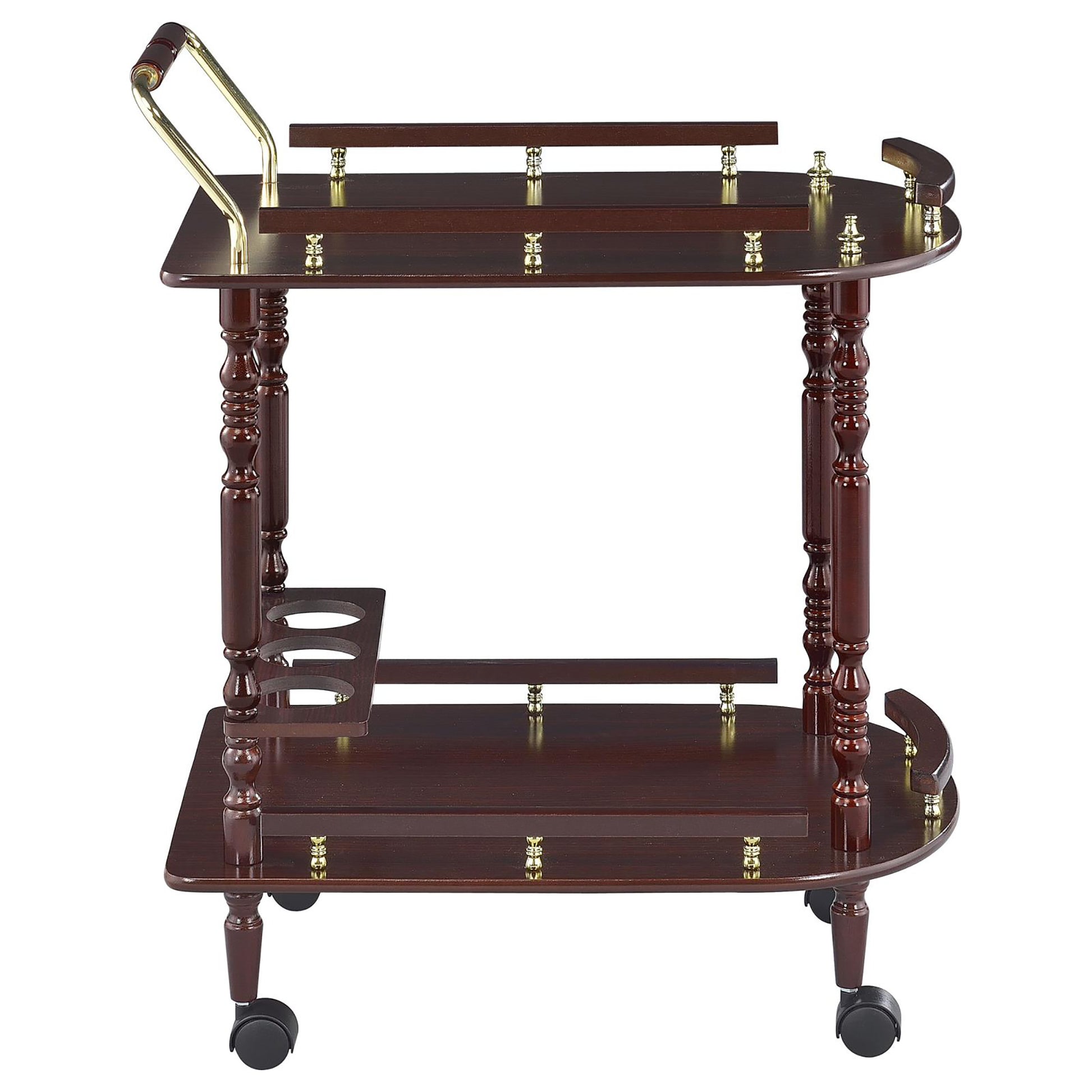 Merlot And Brass 2 Shelf Serving Cart Brown Brown Dining Room Traditional Rectangular Kitchen Carts Rubberwood Wood Metal Small Less Than 40In