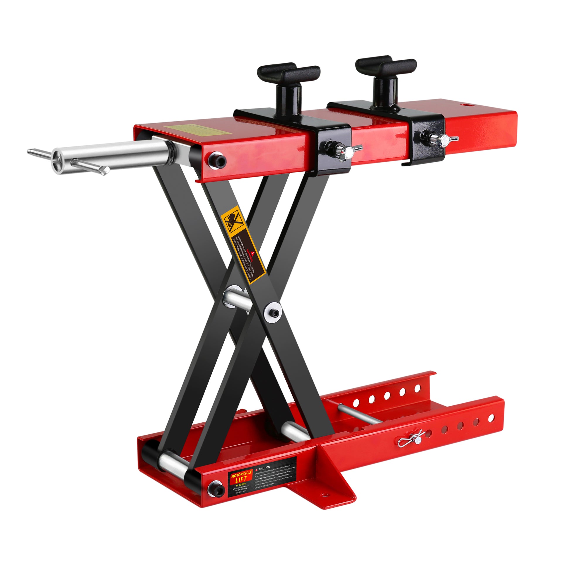 Motorcycle Center Scissor Lift Jack Hoist Stand Bikes Atvs Scooter Crank Stand With Saddle And Safety Pins 1100 Lb Red Steel