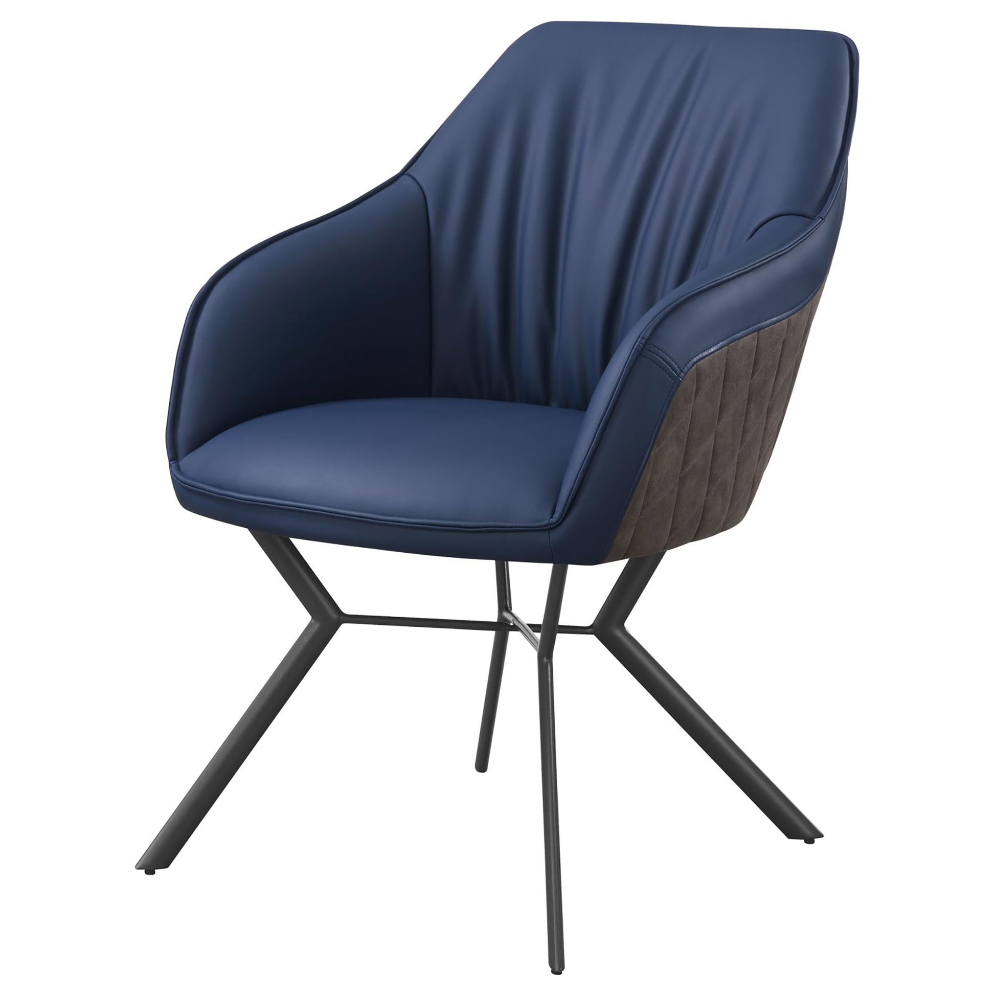 Blue And Gunmetal Upholstered Dining Chairs Set Of 2 Solid Blue Dining Room Foam Spot Clean Contemporary,Modern Side Chair Solid Back Foam Faux Leather