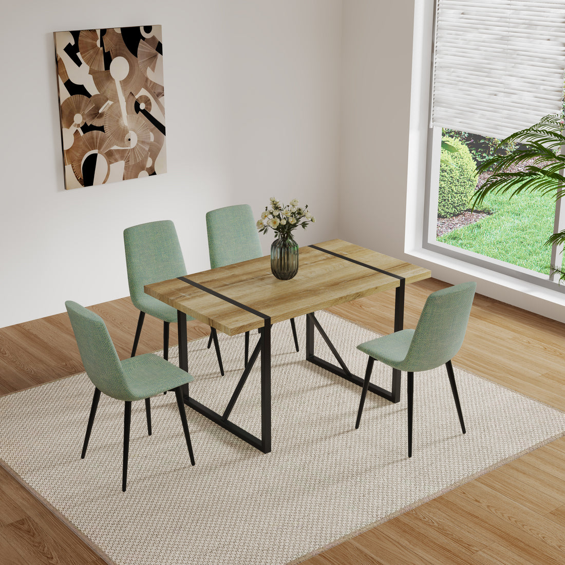 Dining Chairs Set Of 4,Modern Kitchen Dining Room Chairs,Upholstered Dining Accent Chairs In Linen Cushion Seat And Sturdy Black Metal Legs Light Green Light Green Kitchen Dining Chairs Foam Linen