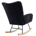 Rocking Chair With Pocket, Soft Teddy Fabric Rocking Chair For Nursery, Comfy Wingback Glider Rocker With Safe Solid Wood Base For Living Room Bedroom Balcony Black Black Casual Foam Teddy