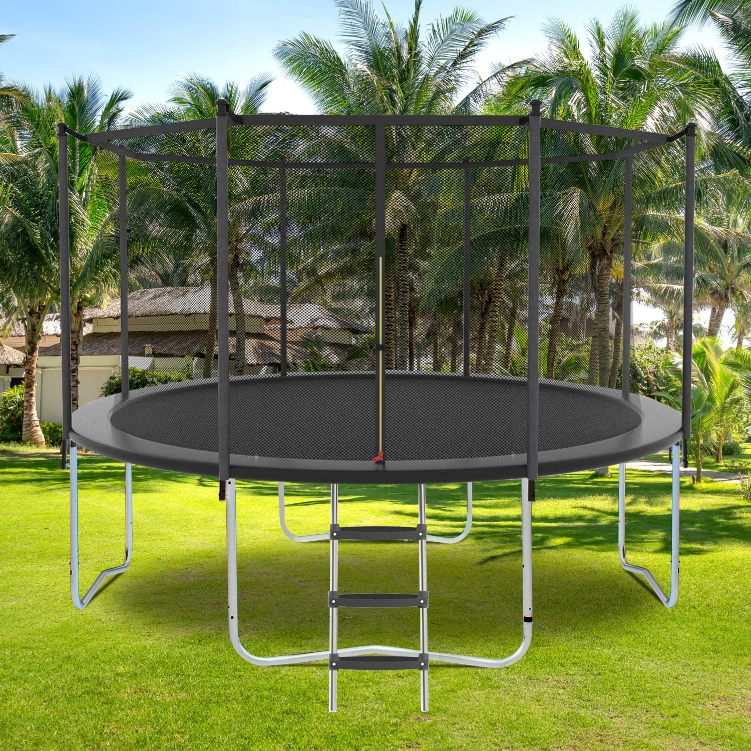 16FT Trampoline with Safety Enclosure Net, Outdoor gray-wear-resistant-garden & outdoor-iron