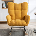 Rocking Chair With Pocket, Soft Teddy Fabric Rocking Chair For Nursery, Comfy Wingback Glider Rocker With Safe Solid Wood Base For Living Room Bedroom Balcony Turmeric Yellow Casual Foam Teddy