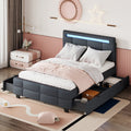 Full Size Upholstered Platform Bed With Led Frame And 4 Drawers, Linen Fabric, Gray Gray Linen