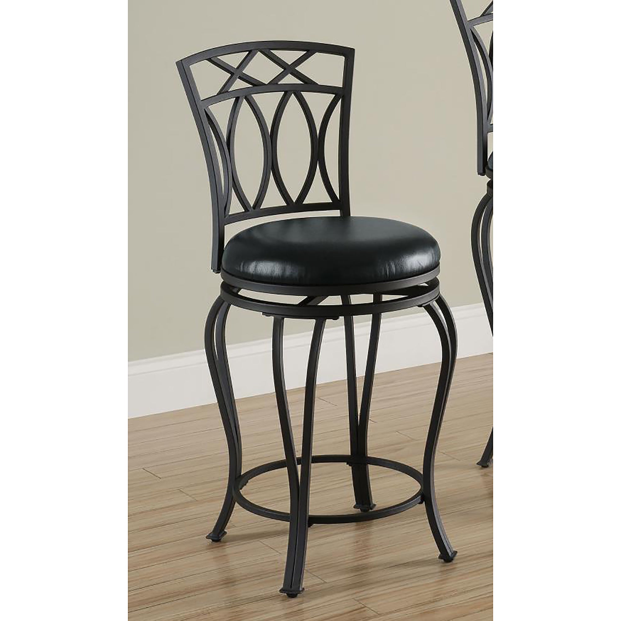 Black Swivel Counter Height Stool With Upholstered Seat Polyvinyl Chloride Solid Black Dining Room Foam Spot Clean Round Traditional Open Back Foam Metal