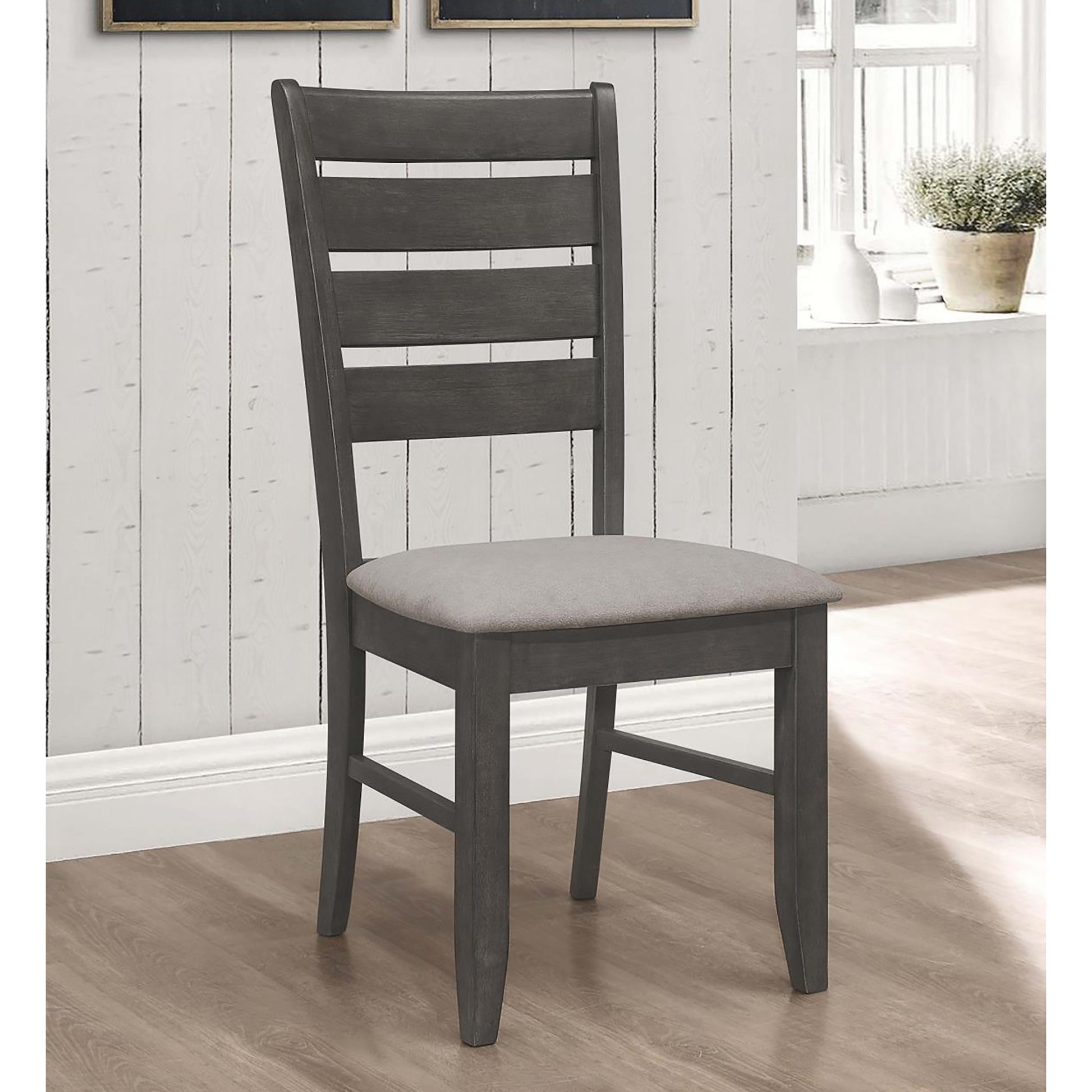 Grey And Dark Grey Padded Seat Side Chairs Set Of 2 Solid Grey Gray Dining Room Foam Spot Clean Transitional Side Chair Rubberwood Ladder Back Wood