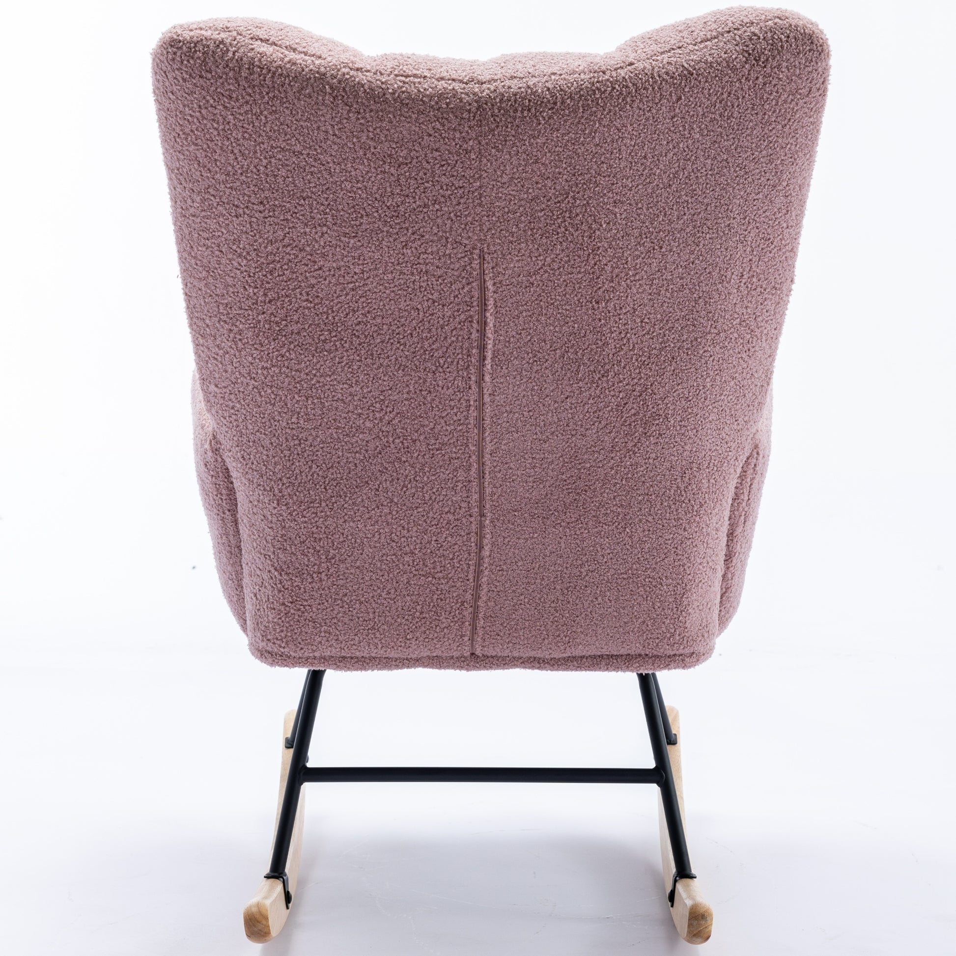Rocking Chair With Pocket, Soft Teddy Fabric Rocking Chair For Nursery, Comfy Wingback Glider Rocker With Safe Solid Wood Base For Living Room Bedroom Balcony Pink Pink Casual Foam Teddy