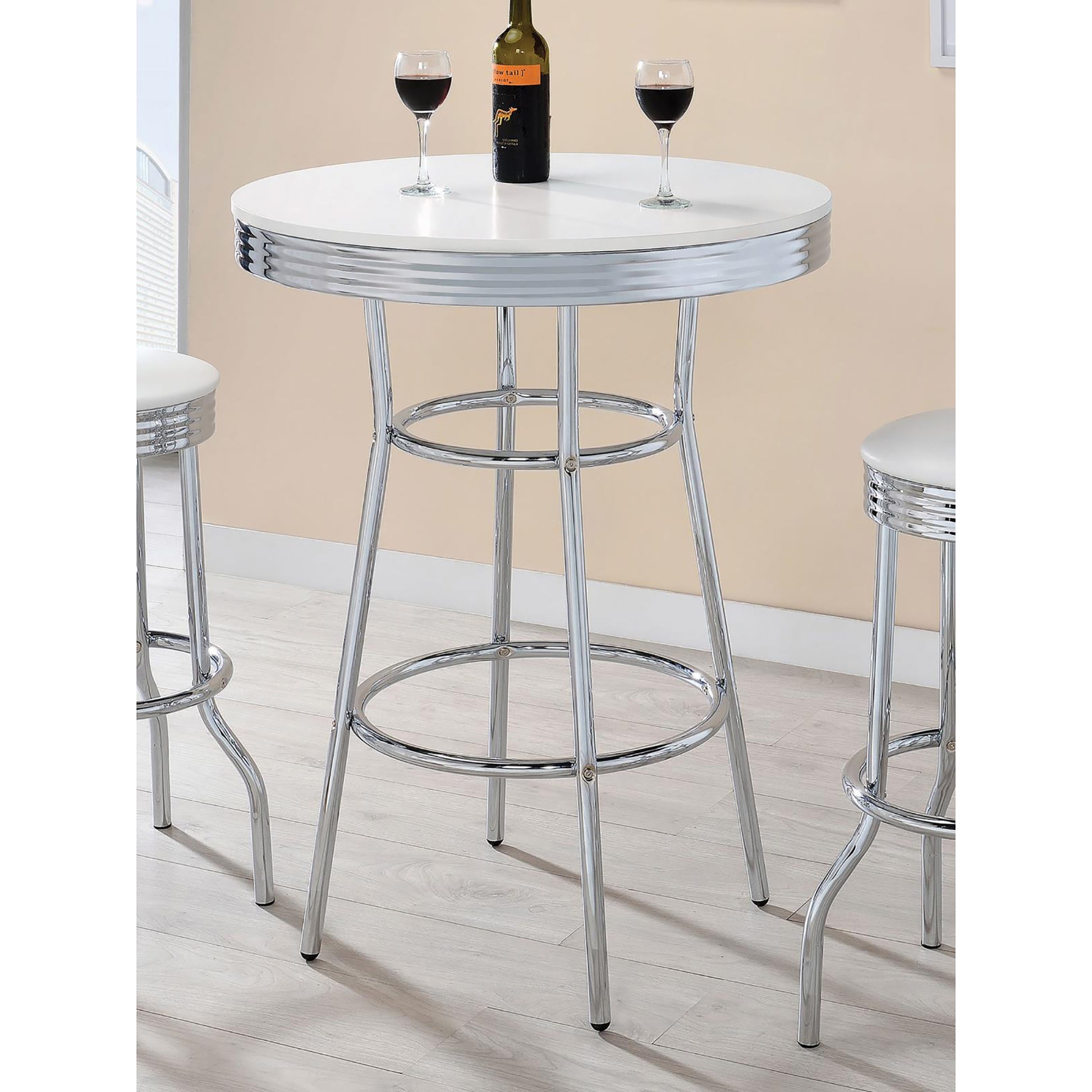 Werner Glossy White and Chrome Round Bar Table white-dining