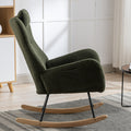 35.5 Inch Rocking Chair With Pocket, Soft Teddy Fabric Rocking Chair For Nursery, Comfy Wingback Glider Rocker With Safe Solid Wood Base For Living Room Bedroom Balcony Dark Green Dark Green Casual Foam Teddy