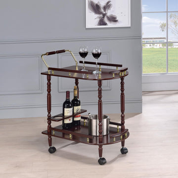 Merlot And Brass 2 Shelf Serving Cart Brown Brown Dining Room Traditional Rectangular Kitchen Carts Rubberwood Wood Metal Small Less Than 40In