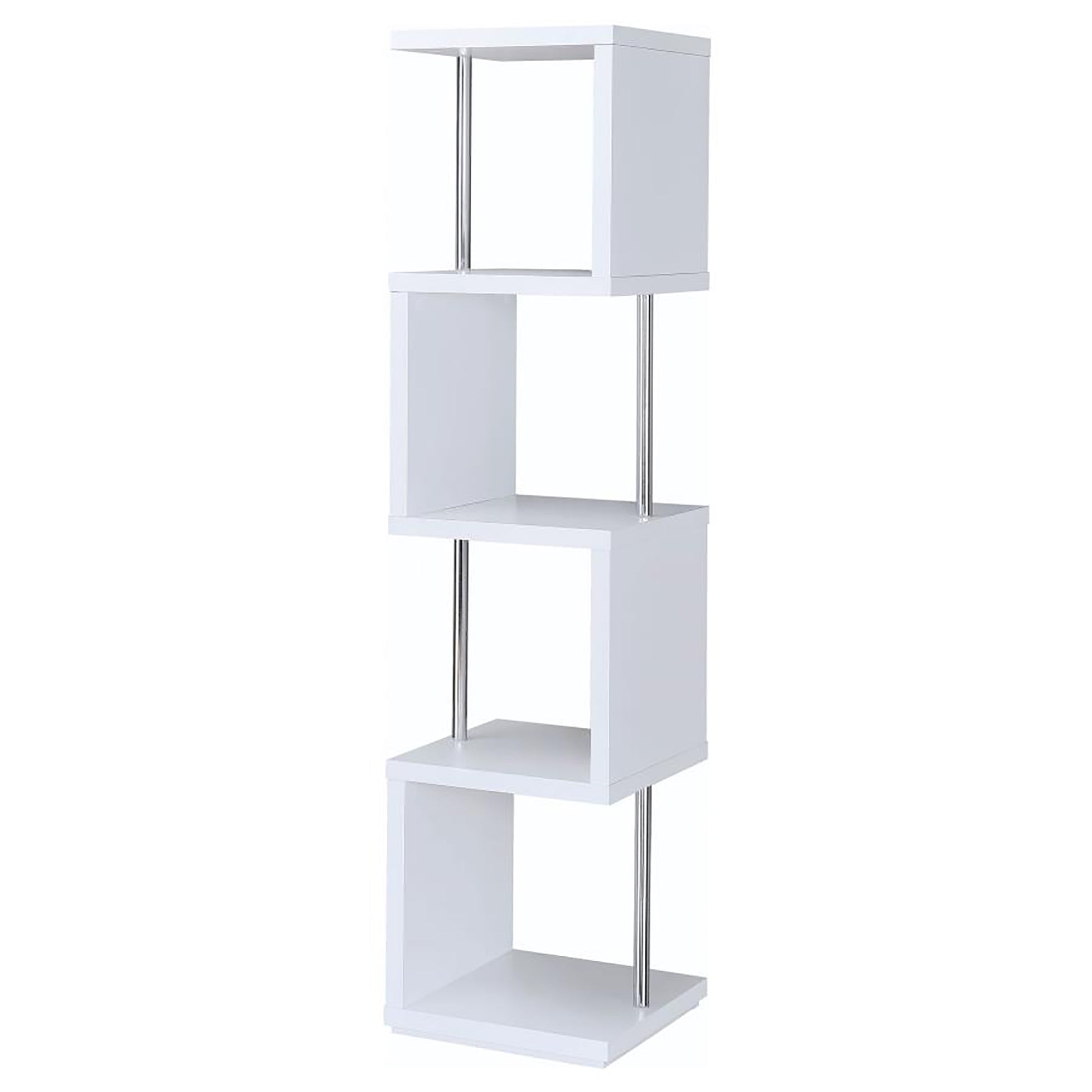 White And Chrome 4 Tier Bookcase 4 White White Geometric Vertical Office Open Back Wood Contemporary,Modern Wood Metal