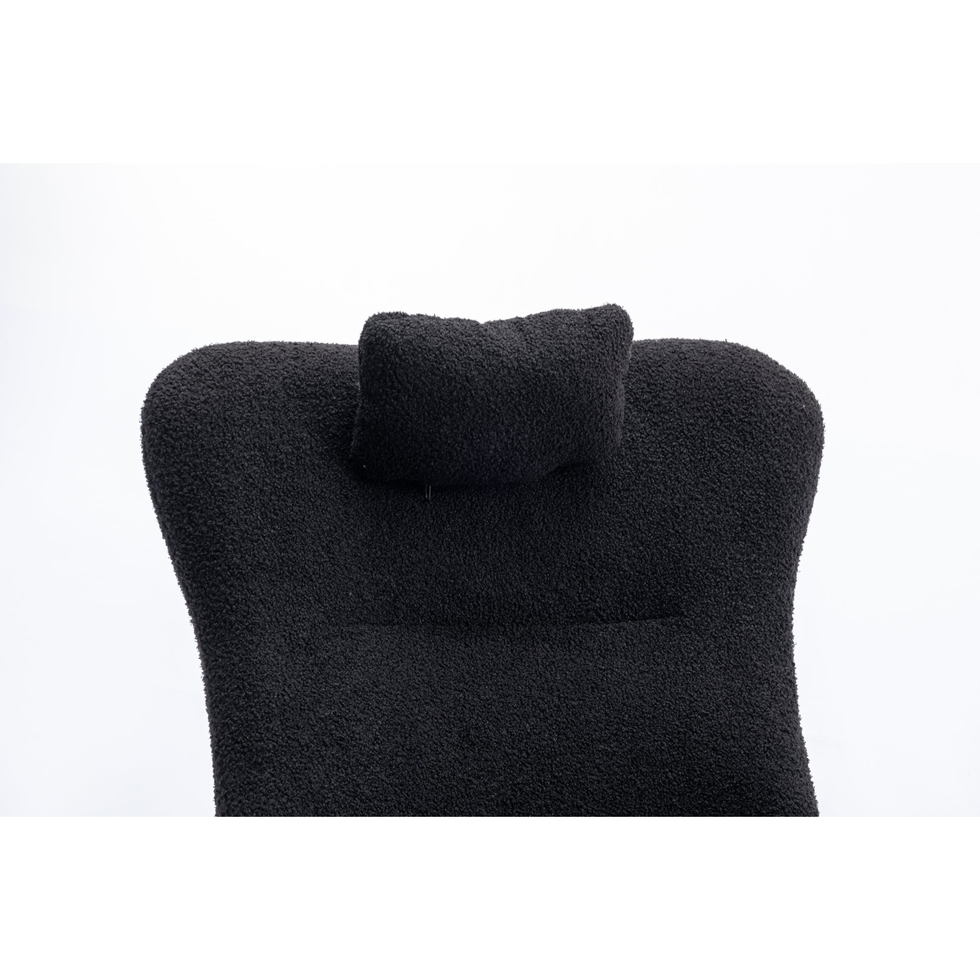 35.5 Inch Rocking Chair With Pocket, Soft Teddy Fabric Rocking Chair For Nursery, Comfy Wingback Glider Rocker With Safe Solid Wood Base For Living Room Bedroom Balcony Black Black Casual Foam Teddy