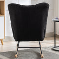 Rocking Chair With Pocket, Soft Teddy Fabric Rocking Chair For Nursery, Comfy Wingback Glider Rocker With Safe Solid Wood Base For Living Room Bedroom Balcony Black Black Casual Foam Teddy