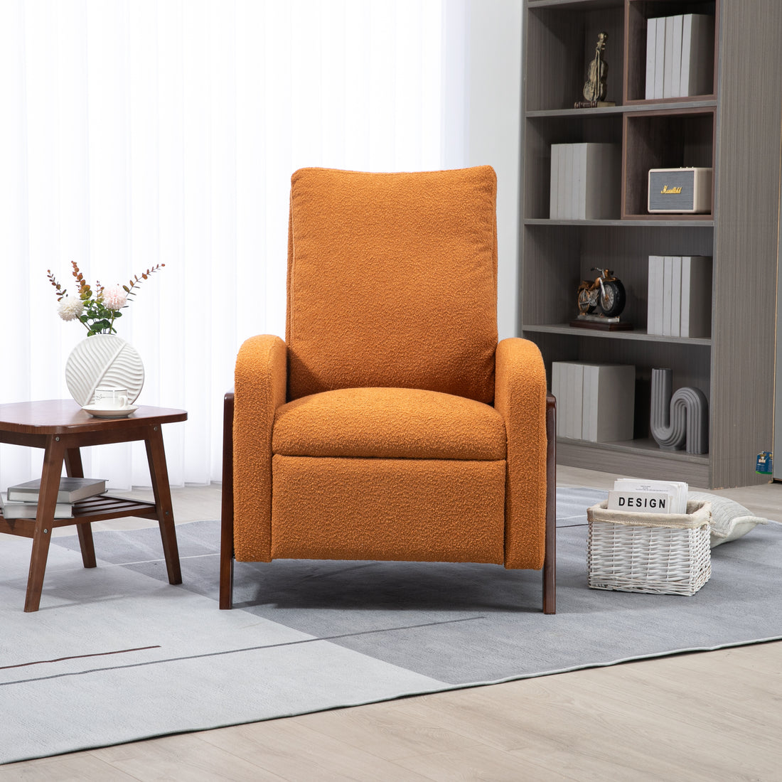 Coolmore Recliner Chair Adjustable Home Theater Single Fabric Recliner Sofa Furniture With Thick Seat Cushion And Backrest Modern Living Room Recliners Orange Boucle